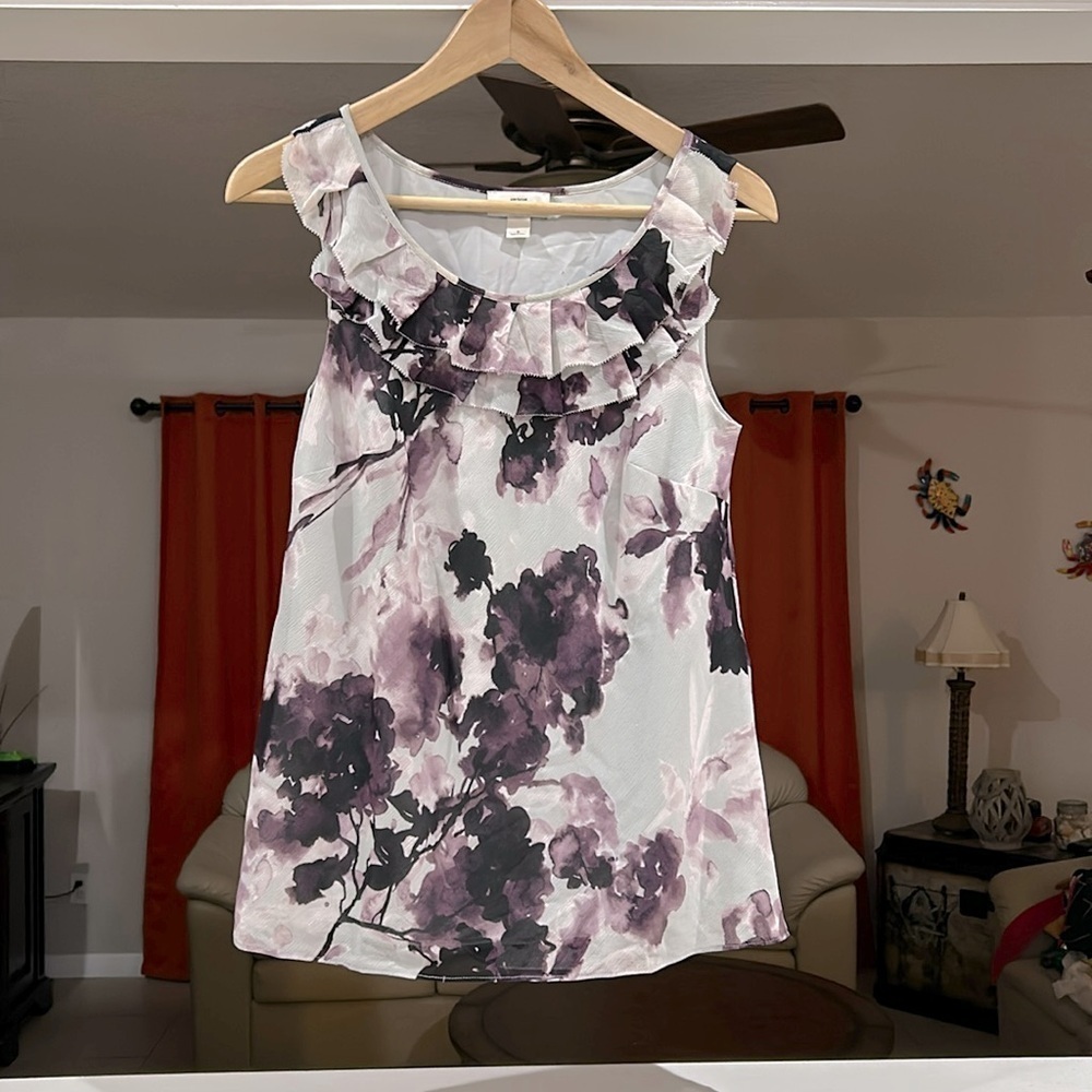 Ann Taylor LOFT Women’s Floral Ruffle Scoop Neck Sleeveless Top Size S